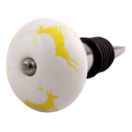 Yellow Runing Rein Deer Pattern Ceramic Wine Stopper